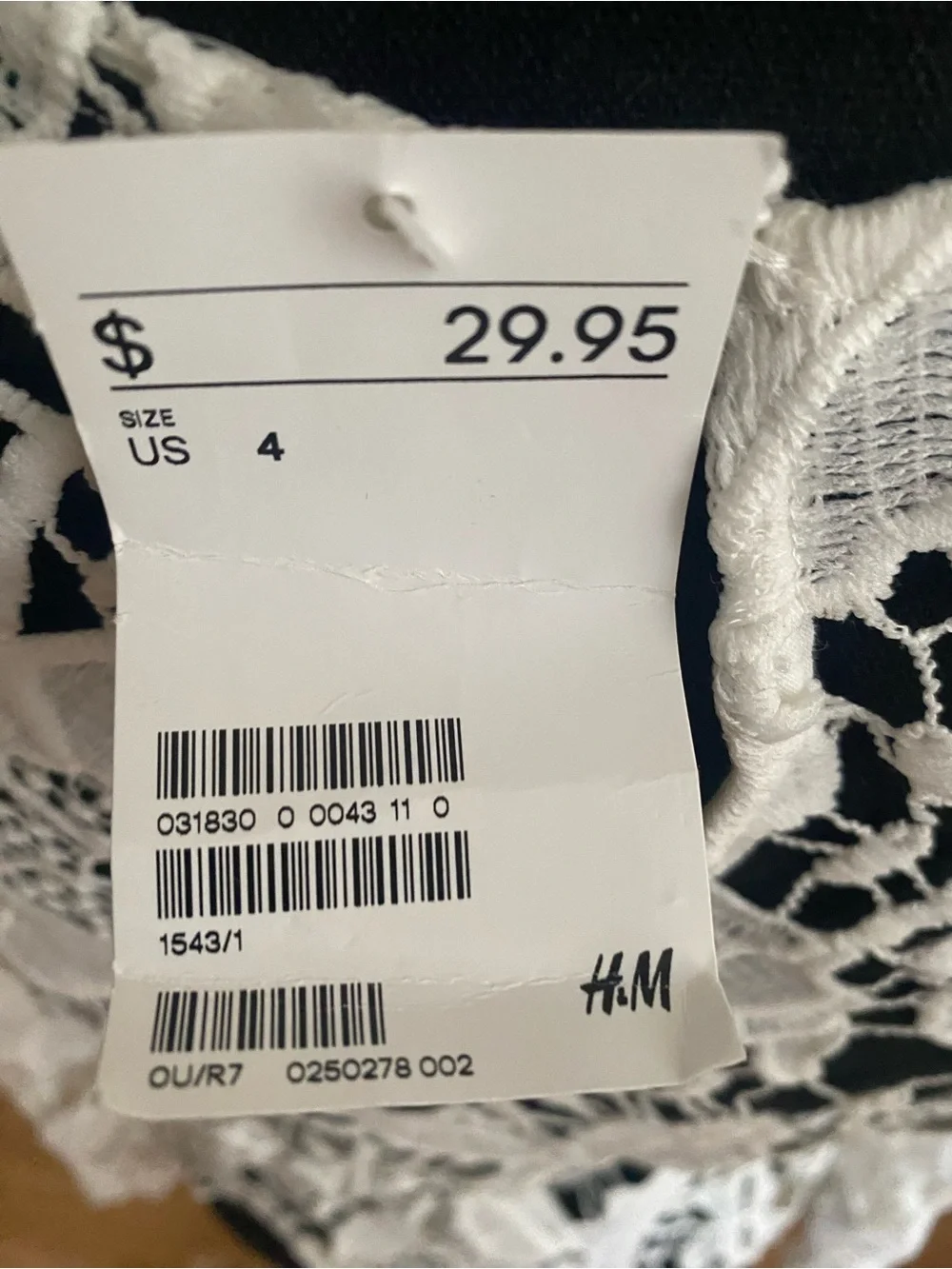 H&M Divided NWT White Floral Lace Crochet Long Sleeve Top Scalloped Edges Size 4